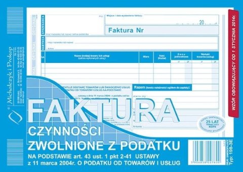 Druk offsetowy A5 Faktura czynności zwolnione z podatku 80k. Michalczyk i Prokop (198-3E)