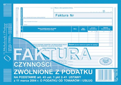Druk offsetowy A5 Faktura czynności zwolnione z podatku 80k. Michalczyk i Prokop (198-3E)