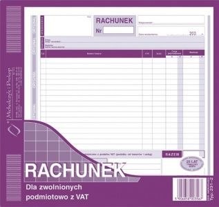 Druk samokopiujący 2/3 A4 rachunek dla zwolnionych podmiotowo z VAT 80k. Michalczyk i Prokop (231-2)