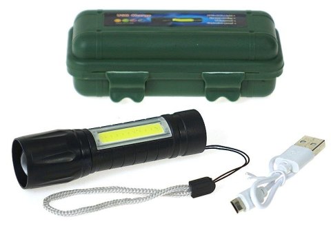 Latarka metalowa 9,5x2,5cm, z kablem USB, zmiennoogniskowa Adar (575332)