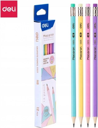 Ołówek MACARON HB 12 szt z gumką HB Deli (EC025-HB)
