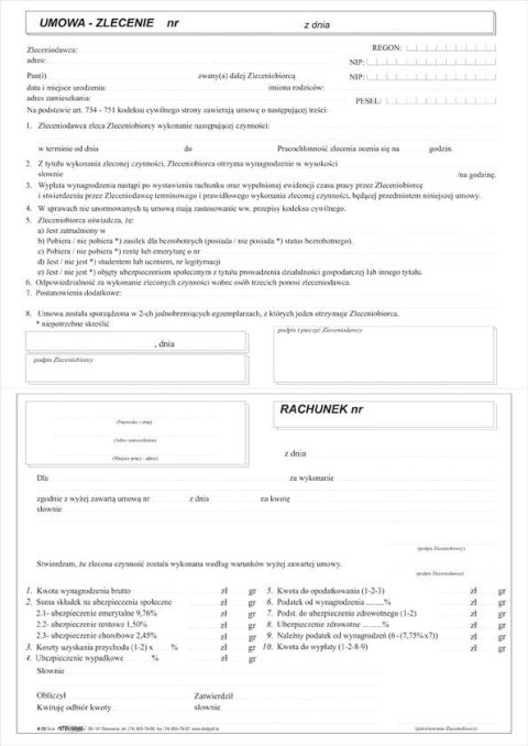 Druk samokopiujący A4 Umowa - Zlecenie 100k. Stolgraf (K23)