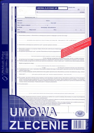 Druk samokopiujący A4 Umowa zlecenie z rachunkiem A4 40k. Michalczyk i Prokop (511-1U)