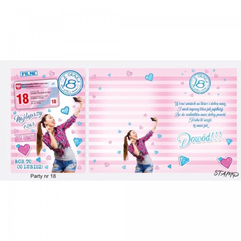 Kartka składana B6 PARTY Urodzinowy dla dziewczyny 18 lat Ev-corp (STKP-018)