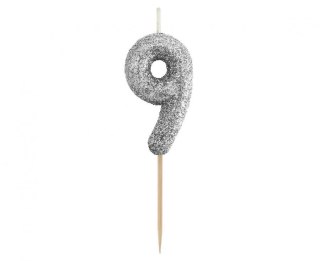 Świeczka urodzinowa piker cyferka 9, brokatowa czarna, 11x3.5 cm Godan (BH-SPC9)