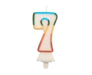 Świeczka urodzinowa cyferka 7, tęczowa, NOWY BIO BROKAT, 8,5 cm Godan (SW-CBB7)
