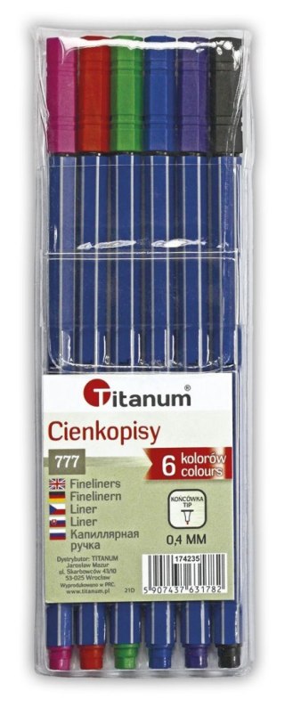 Cienkopis Fineliner wkład mix 0,4mm 6kol. Titanum (777)