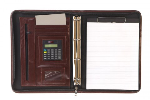 Teczka konferencyjna A4 z kalkulatorem A4 granat brązowy ekoskóra Antra (709)