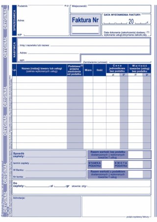 Druk offsetowy A5 Faktura VAT pion A5 (z jedną stawką podatku) 80k. Michalczyk i Prokop (130-3E)