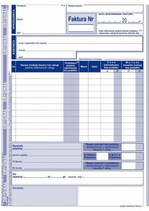 Druk offsetowy A5 Faktura VAT pion A5 (z jedną stawką podatku) 80k. Michalczyk i Prokop (130-3E)