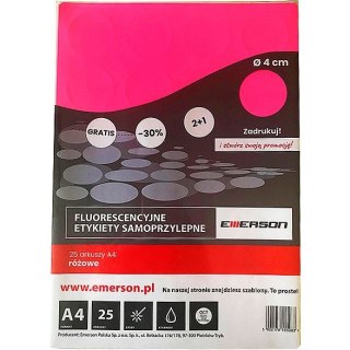 Etykieta samoprzylepna A4 kółka 40 mm różowy Emerson (ETOKROZ02x025x010)