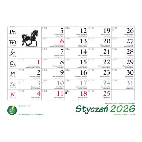 Kalendarz ścienny konie w plenerze rodzinny 280mm x 200mm Lucrum (WL10)