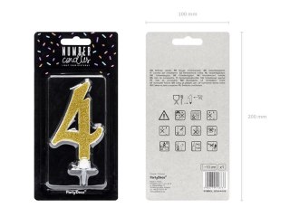 Świeczka urodzinowa Cyferka 4, złoty, 10cm Partydeco (SCU4-4-019)