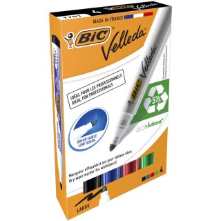Marker suchościeralny Velleda Ecolutions 1701 komplet 4 szt wkład mix 1,5mm okrągła końcówka Bic (904941)