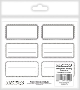 Naklejka (nalepka) na zeszyt/etykieta biało-czarna 35x73mm Flamingo (432670)