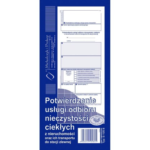 Druk samokopiujący potw.odbioru niczystości ciekł. transport do stacji paliw Michalczyk i Prokop (S-105-8)
