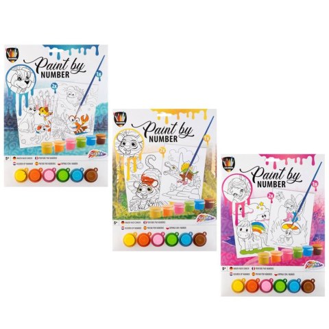 Zestaw kreatywny dla dzieci Malowanie po numerkach 2 x A4, 3 szt. - 6 farb i pędzelek Icom (150057)