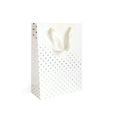 Torba prezentowa A5 biała w złote kropki, M [mm:] 250x100x 200 Argo (257025)