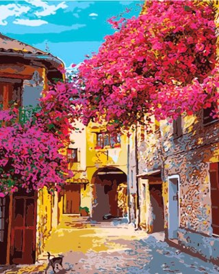 Zestaw kreatywny Malowanie po numerach 40x50cm Uliczka z kwitnącymi drzewami Flamingo Line (fys055)