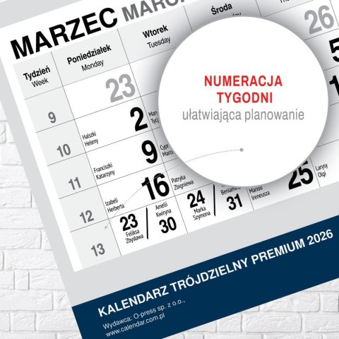 Kalendarz ścienny PREMIUM trójdzielny A4 Press (PIES)