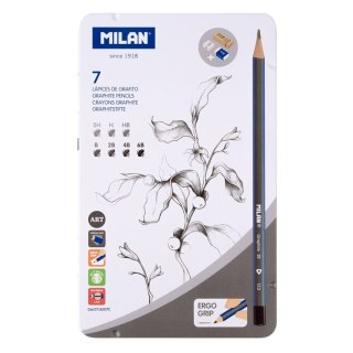 Ołówek zestaw 7 szt + termperówka + 2 gumki Milan (0716307C)