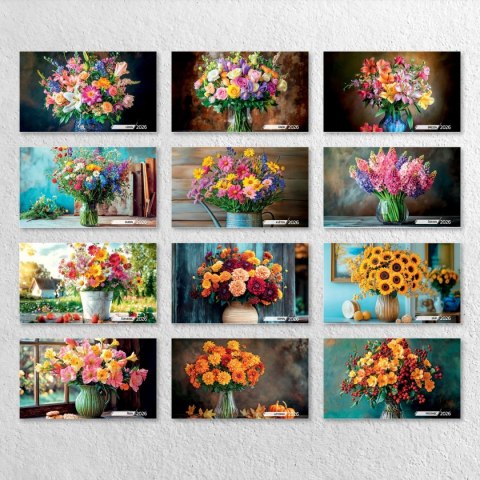 Kalendarz ścienny WIELOPLANSZOWY KWADRAT KWIATY 330mm x 330mm Press (16K)