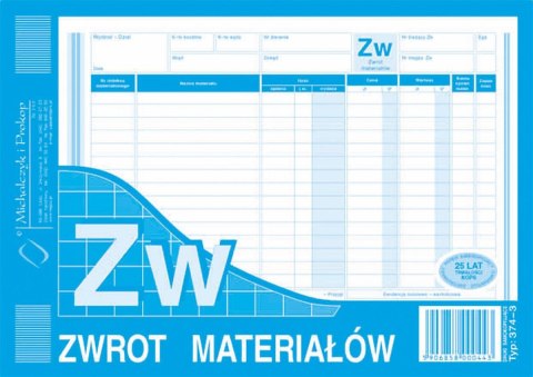 Druk samokopiujący A5 ZW zwrot materiałów 80k. Michalczyk i Prokop (374-3)