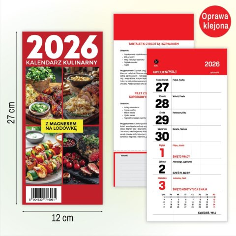 Kalendarz ścienny na lodówkę z magnesem 120mm x 270mm Press (kulinarny)