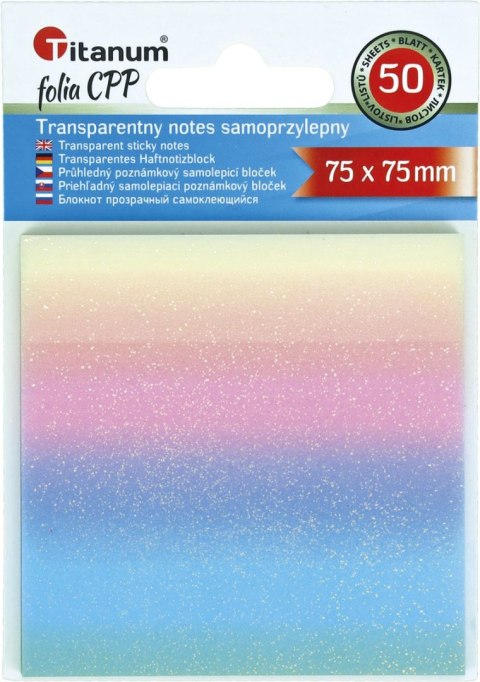 Notes samoprzylepny (karteczki) transparentne, z polipropylenu 75x75 mix 50k [mm:] 75x75 Titanum