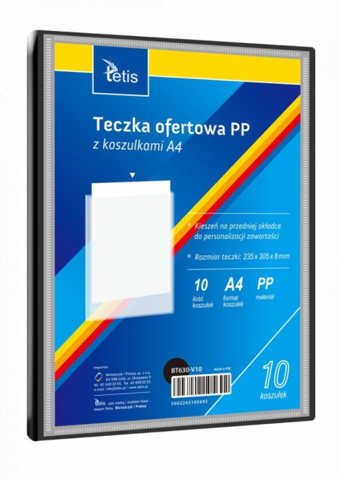 Teczka kartonowa na suwak 10 koszulek A4 czarny Tetis (BT630-V/24/)