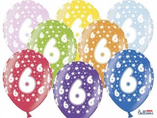 Balon gumowy gumowy 6 urodziny, mix kolorów 30 cm/6 sztuk mix 300mm Partydeco (SB14M-006-000-6)