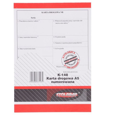 Druk offsetowy A5 karta drogowa numer. A5 nowa 100k. Stolgraf (K148)