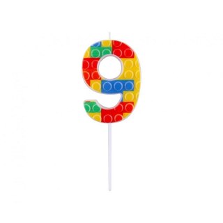 Świeczka urodzinowa KLOCKI cyferka 9, wielokolorowa Godan (BH-SPK9)
