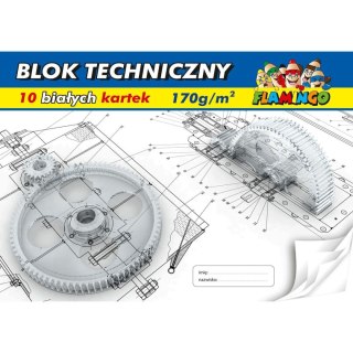 Blok techniczny A4 biały 170g 10k [mm:] 210x297 Flamingo