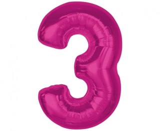 Balon foliowy Smart cyfra 3, różowa, 92 cm Godan (CH-S9R3)