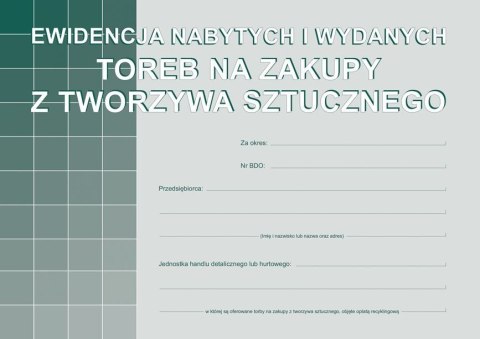 Druk offsetowy A5 Ewidencja nabytych i wydanych toreb na zakupy z tworzywa sztucznego 16k. Michalczyk i Prokop (S-200-3)