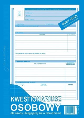 Druk offsetowy A4 Kwestionariusz osobowy dla osoby ubiegającej się o zatrudnienie 40k. Michalczyk i Prokop (504-A)