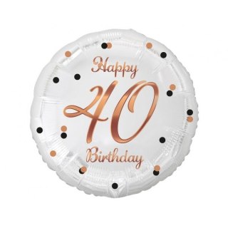 Balon foliowy 40 Birthday, biały, nadruk różowo-złoty 18cal Godan (FG-O40B)