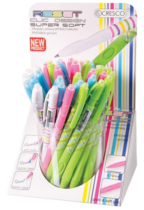 Długopis wymazywalny RESET CLIC DESIGNE żelowy wymazywalny wkład niebieski 0,7mm Cresco (450007)