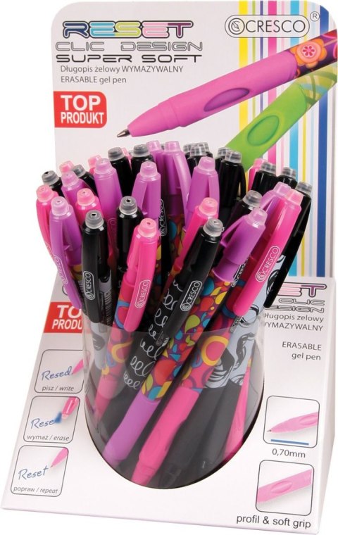 Długopis wymazywalny RESET CLIC DESIGNE żelowy wymazywalny wkład niebieski 0,7mm Cresco (450007)