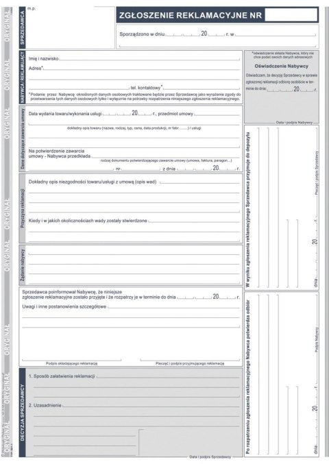 Druk offsetowy A4 Zgłoszenie reklamacji 40k. Michalczyk i Prokop (601-1)