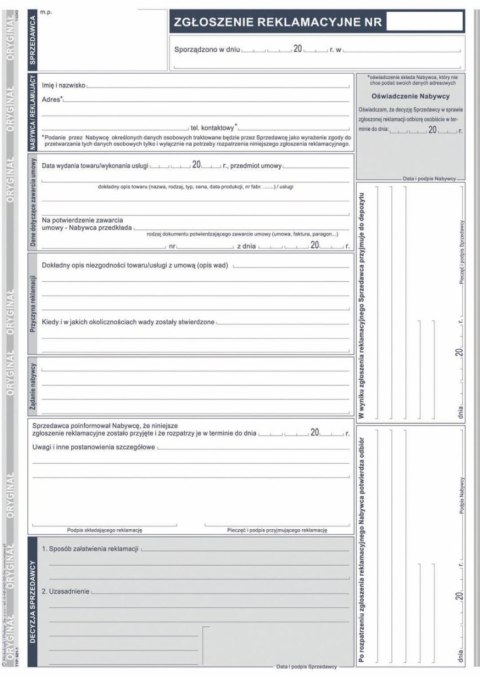 Druk offsetowy A4 Zgłoszenie reklamacji 40k. Michalczyk i Prokop (601-1)