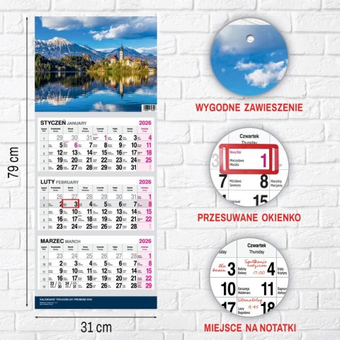 Kalendarz ścienny PREMIUM trójdzielny A4 Press (WIDOK)