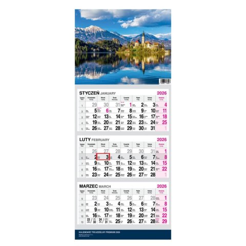 Kalendarz ścienny PREMIUM trójdzielny A4 Press (WIDOK)