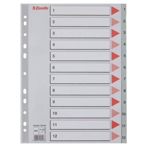 Przekładka numeryczna 1-12 A4 szara 12k 1-12 Esselte (100106)
