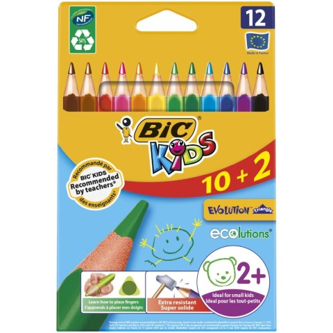 Kredki ołówkowe Ecolutions Evolution Triangle 12 kol 12 kol. Bic Kids (887146)