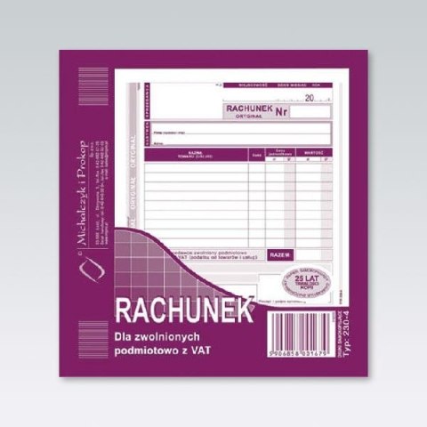 Druk offsetowy 2/3 A5 Rachunek dla zwolnionych podmiotowo z VAT 80k. Michalczyk i Prokop (230-4)