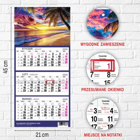 Kalendarz ścienny PLAŻA A4 210mm x 450mm Press