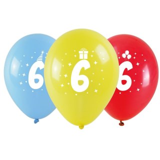 Balon gumowy z nadrukiem cyferki - 6 (3 szt.) mix 280mm Arpex (KB1955-6-9944)
