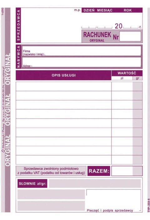 Druk samokopiujący A6 S o/1k 80k. Michalczyk i Prokop (233-5)